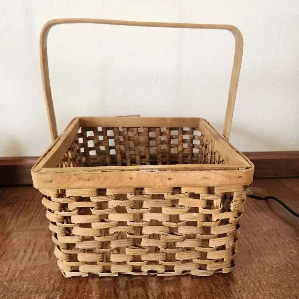 Wooden woven wicker carrying baskets bundle of 3 light brown tan storage organiz
